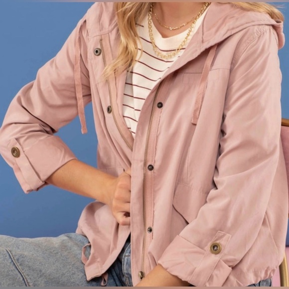 mine Jackets & Blazers - Women’s Lightweight Hooded Jacket Full Front Zipping & Buttons Size Large GUC